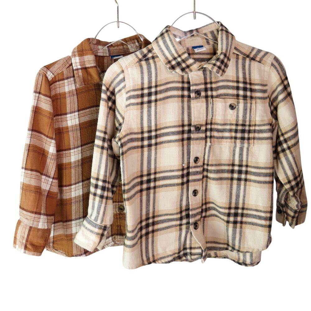 Old Navy Brown Plaid Flannel Button Down Shirt Bundle 3T Boy Tan Brown